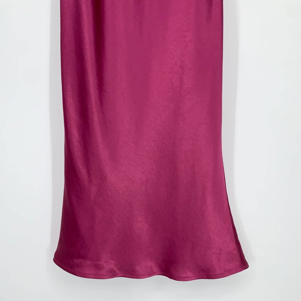 NWT Nadine Merabi Alice Midi Dress in Berry Ruffle Overlay Satin Slip Dress Pink - Picture 5 of 10